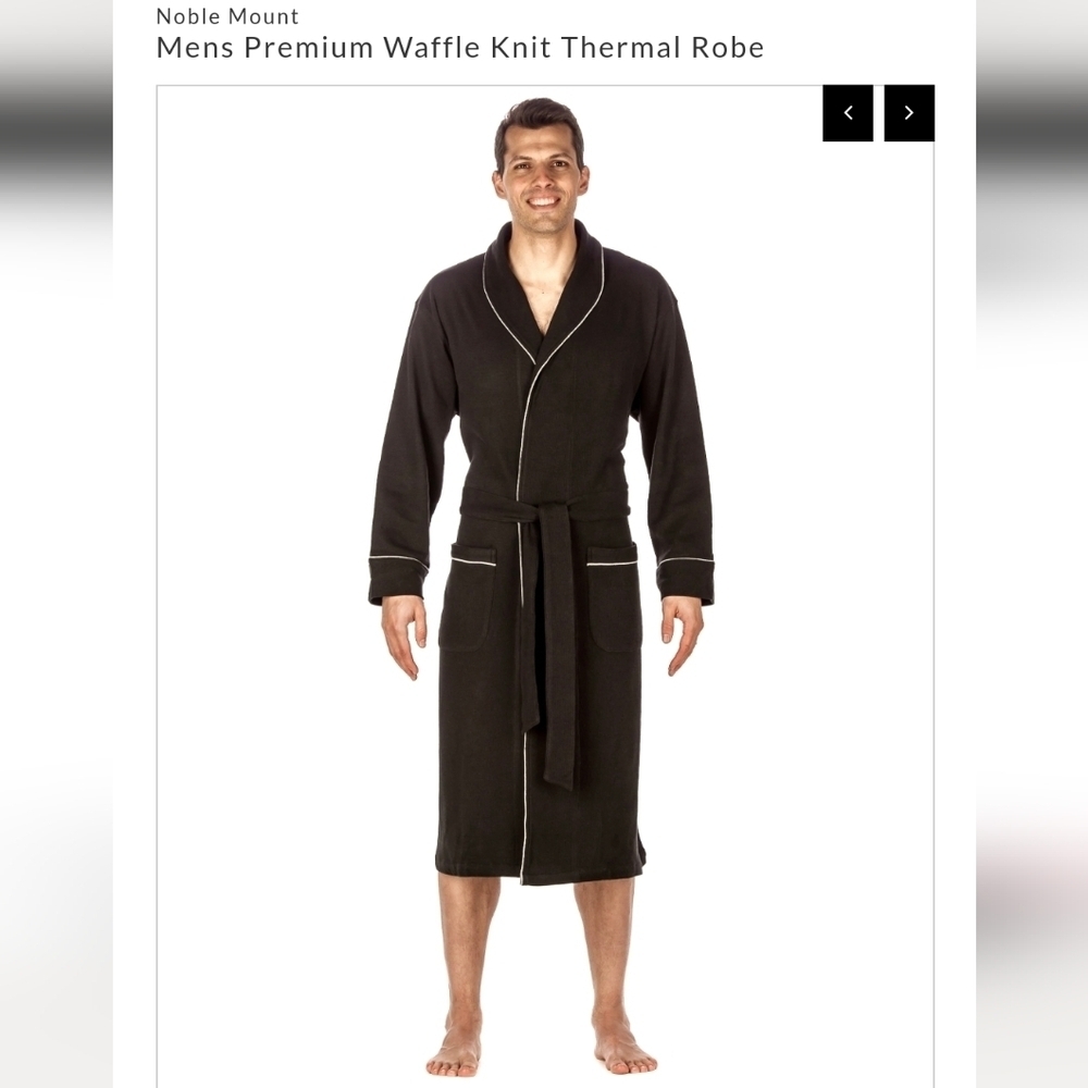 Noble Mount NWT Mens Waffle Knit Robe Black S/M